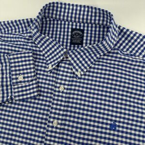 Brooks Brothers Button Down Shirt Mens 4XL Blue White Gingham Non-Iron Stretch